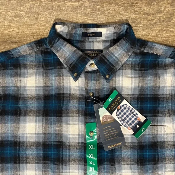 NWT Pendleton Mason Flannel Shirt Men's XL Blue Plaid Long Sleeve Button Up - Picture 4 of 7